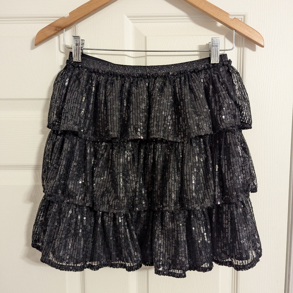 Cat & Jack Girl's black sequin skirt three tiers size XL 14-16 girls